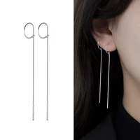 real 925 sterling silver simple box chain drop earrings c shape long earring hypoallergenic jewelry for women