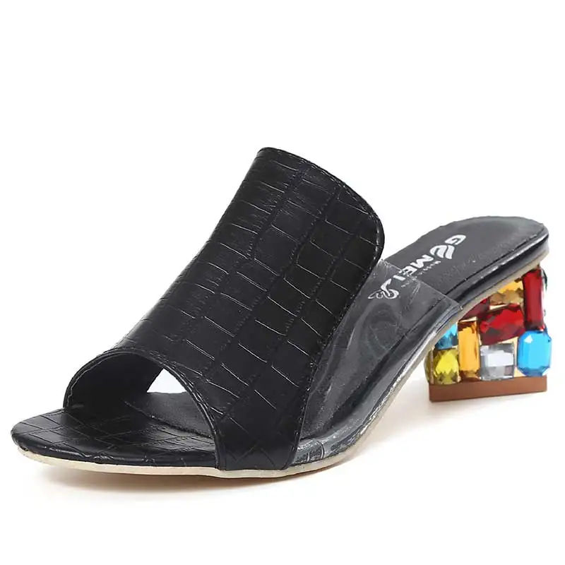 

Fashion Heel Women Flats Flower Elegant Peep Toe Sandals PU Square Heels Colorful Ladies Casual Shoes Sandalias Mujer