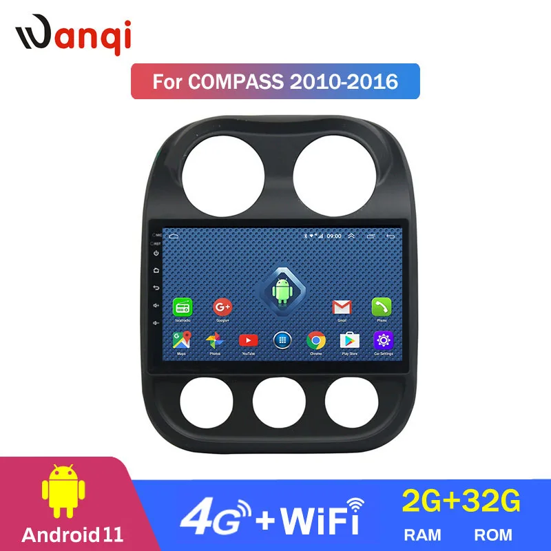 

4G Lte All Netcom Android 11 2+32G WIFI netcom 2.5D 10 inch full touch Screen for Jeep Compass 2010-2016 Car GPS Navigation