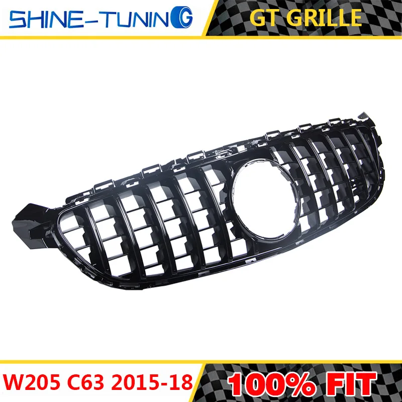 Подходит для mercedes C class W205 amg grill настоящая C63 C63S GT R GTR решетка без эмблемы 2015 18 с/без