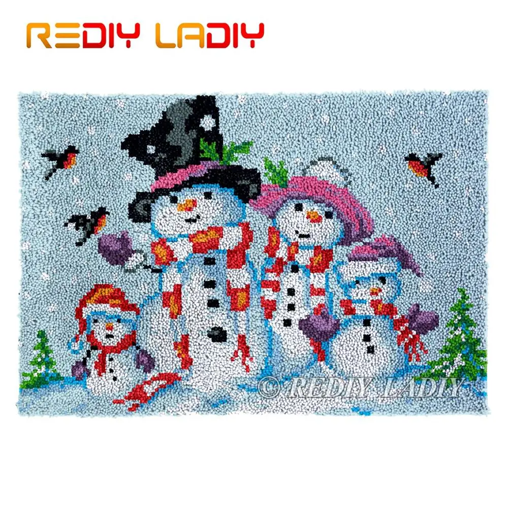 

Latch Hook Rug Snowman Family Chunky Yarn Tapestry Kits Crocheting Cushion Mat DIY Carpet Rug Needlework Hobby & Crafts 85*58cm