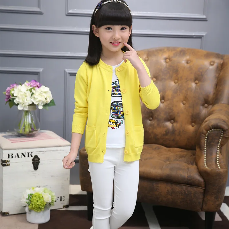 Осень 2021 детская одежда повседневный однотонный Хлопковый вязаный кардиган с