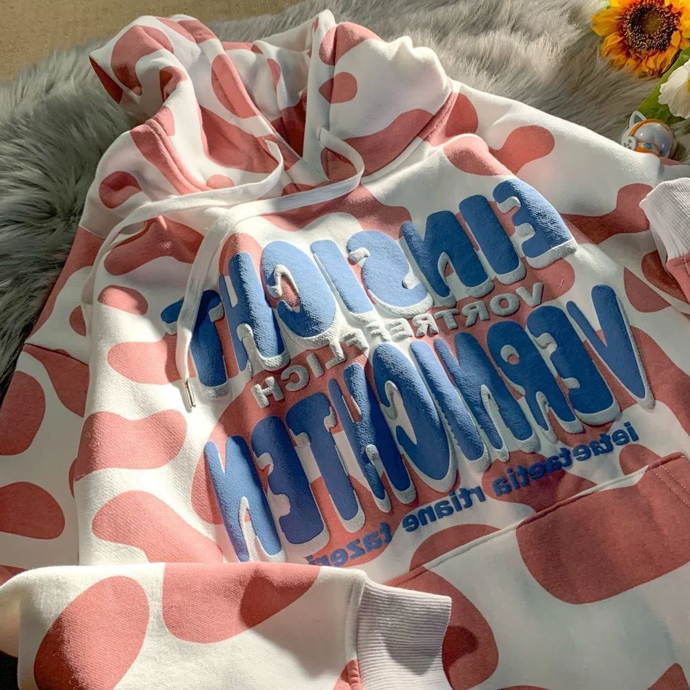 

Kawaii Cow Girl Autumn Fashion Long Sleeve Hoodie Spring Kangaroo Pocket Pullover Harajuku Female Student Hoody Outwear Coat