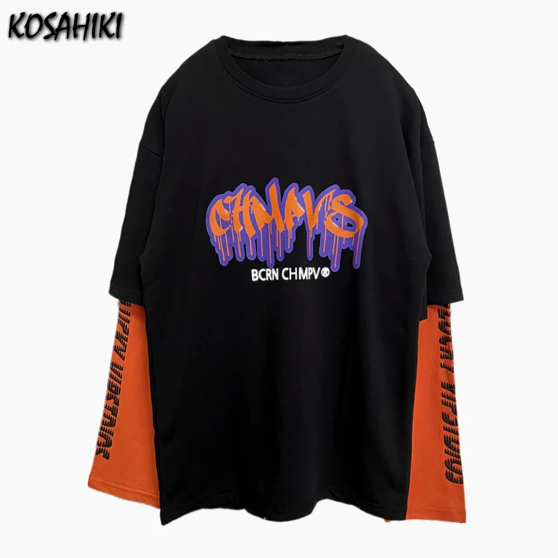 

KOSAHIKI Vintage Y2k Hip-hop Streetwear Female T-shirt Harajuku Casual Top Lerrer Print Gothic Graphic Tees Punk Clothes Tops