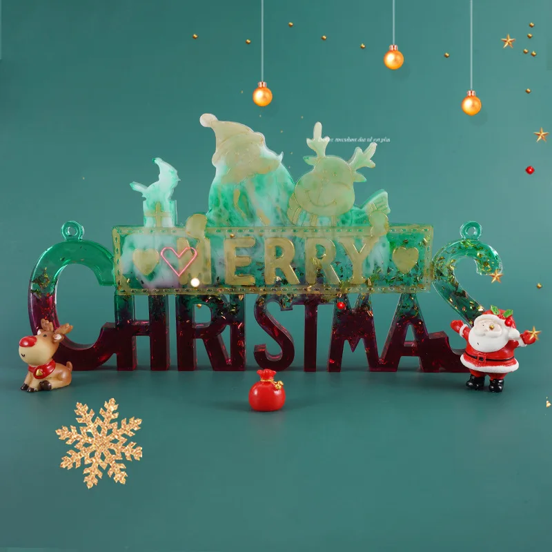 

2022 New year Mold Christmas Letters Alphabet Silicone Mold For Epoxy Resin Santa Claus handicrafts ornaments table decoration