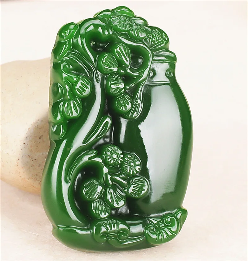 Цветок сливы натуральный зеленый нефрит кулон ожерелье Китайский ручной резной