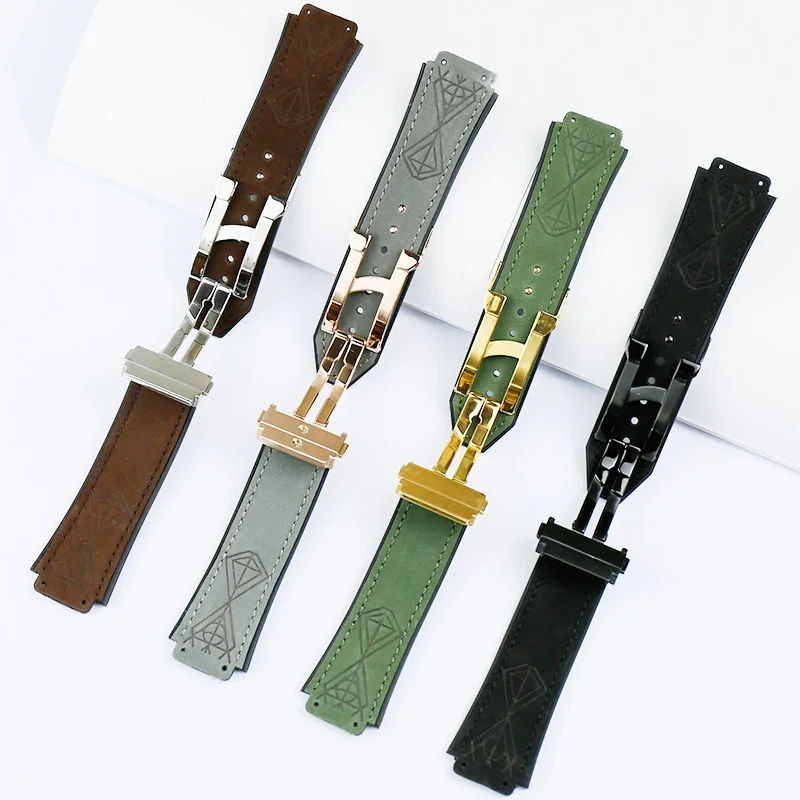 Watch accessories for Hublot 25 * 19mm matte leather silicone strap series 22mm folding buckle men and women sports rubber strap
