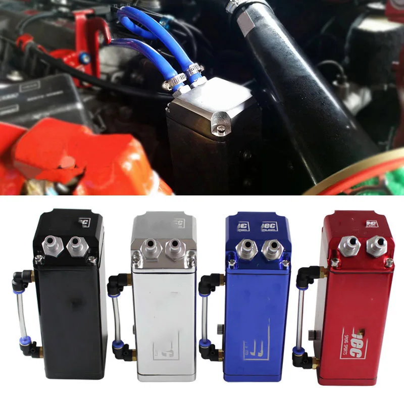 

Universal Aluminum Square Shape Oil Catch Can Tank Reservoir Racing Engine Fuel Tanks Black Red Blue With 2 Fittings Oil Catcher
