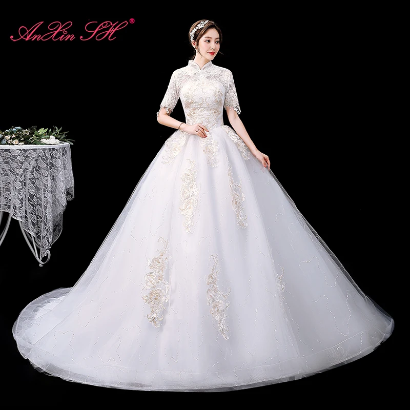 AnXin SH принцесса шампанское кружево белое вечернее винтажное свадебное платье с