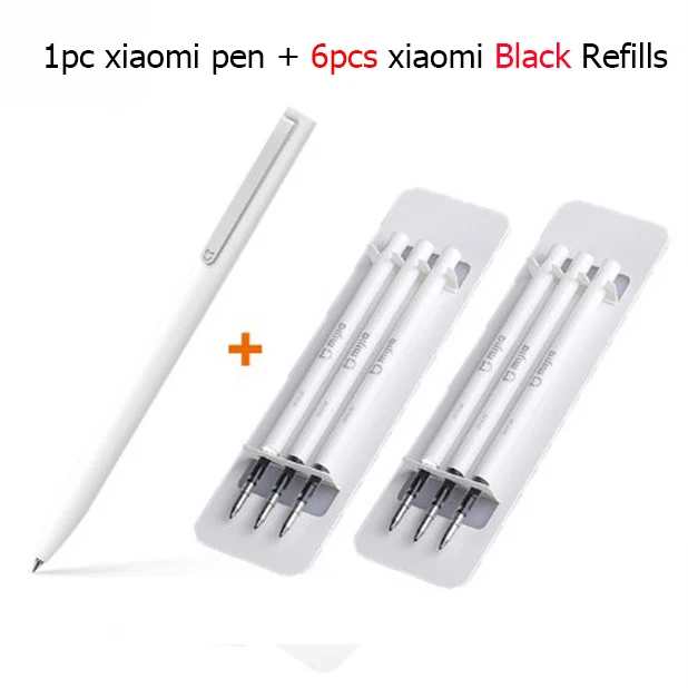 1 pen with 6 refill Xiaomi Mijia, ручка-знак, 9,5 мм, прочные ручки для подписи, японские чернила, Premec, гладкая, PREMEC, Швейцария, черный, заправка, MiKuni - Цвет: 1 pen with 6 refill