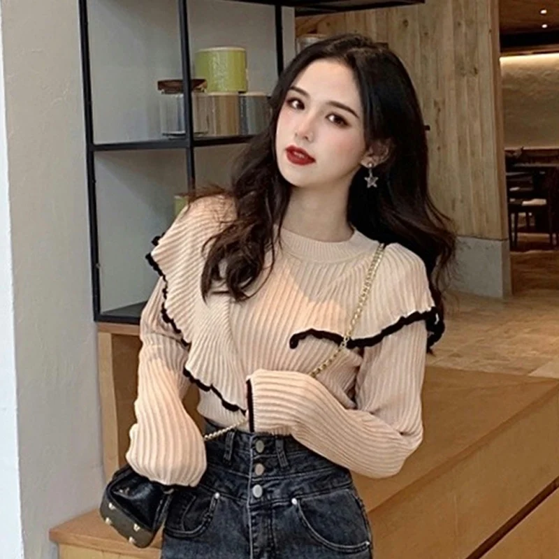 

Новинка 2021, модный темпераментный свитер, женская одежда на осень и зиму, свитер с длинным рукавом, корейский топ KK1660