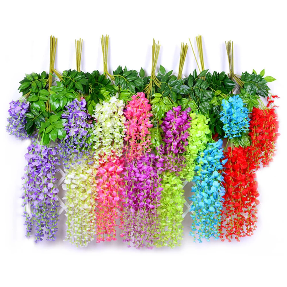 

12Pcs/Lot Artificial Flowers Vines Wedding Decoration Wall Hanging Rattan For Garden Hotel Festival Party Home Decor Accessories