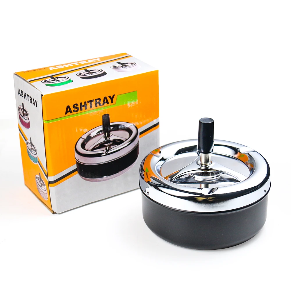 

Metal Round Cigarette Ashtray Push Down Rotating Smoking Tray with Lid Automatic Cleaning Portable Outdoor Smoking Accessories