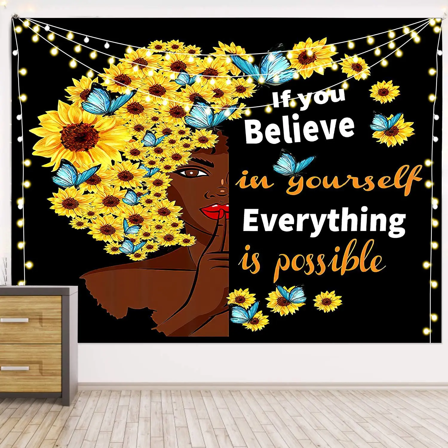 Черная девочка настенный гобелен хиппи Настенный Ковер в общежитии Украшения