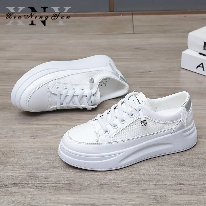 

Модные белые дышащие сетчатые кроссовки; Женская обувь на низком каблуке и плоской платформе; Женская модная белая обувь на шнуровке; Zapatos De ...