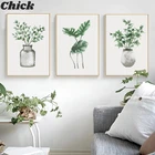 Настенные картины с зелеными растениями в простом стиле, декоративные холщовые постеры с тропическими листьями для украшения гостиной