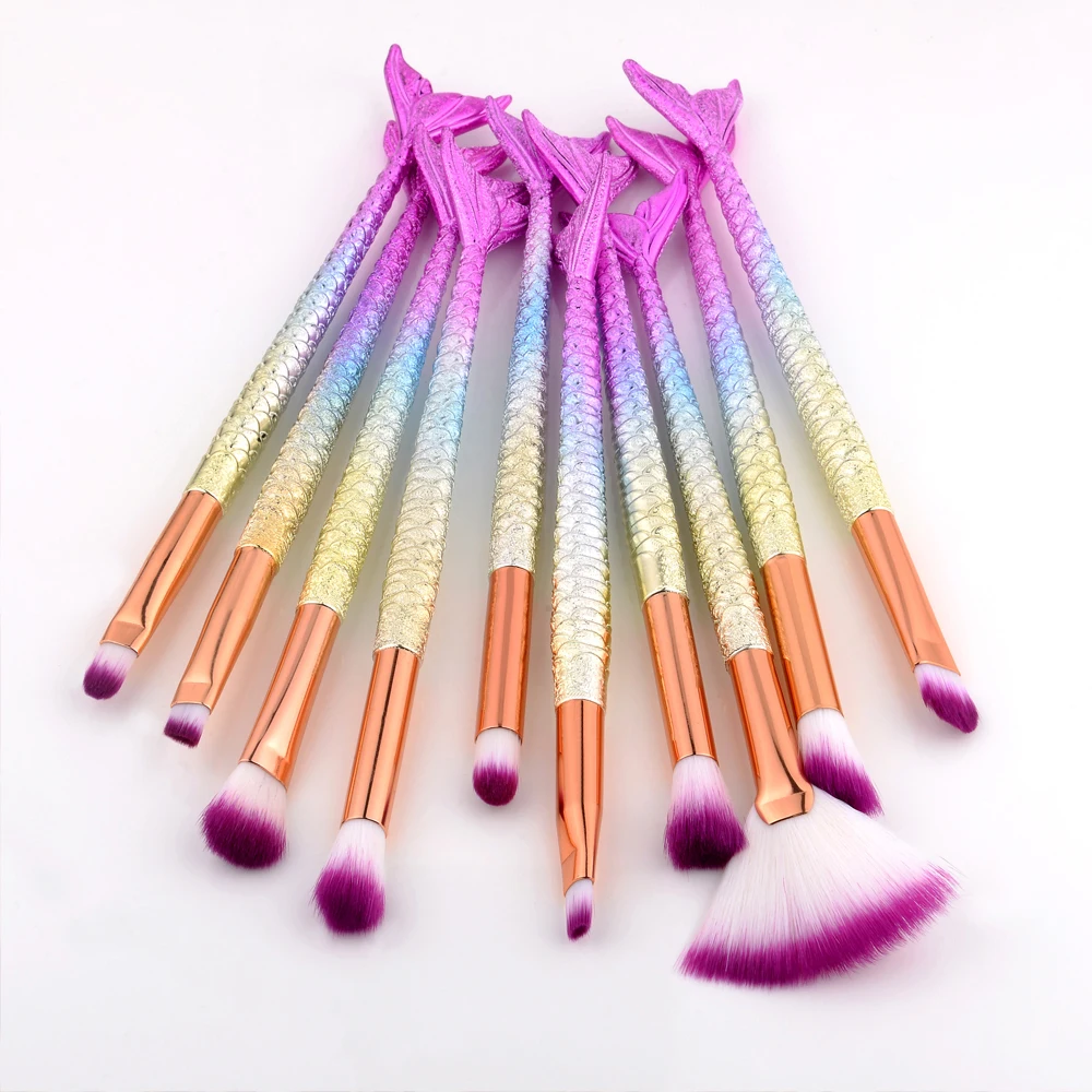 6/10pcs Kits Makeup Brushes Tool Cosmetics High Quality Set Of Bronzer Mermaid Highlighter Foundation Face Eyeshadow Lip Artist