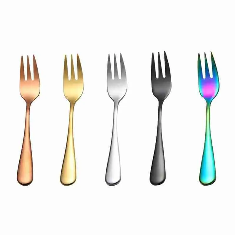 

Steel Small Fork Western Food Daily Refreshment Fork Three-tooth Mirror Fork Tableware Western-style Color Fruit L8O7