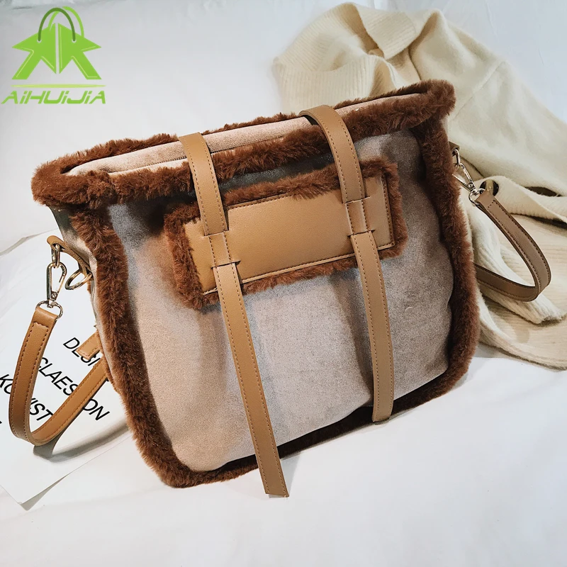 

Female Designer Female Shoulder Handbags Winter High Capacity Casual Messenger Bag 2021 Luxury Plush Crossbody Bags for female