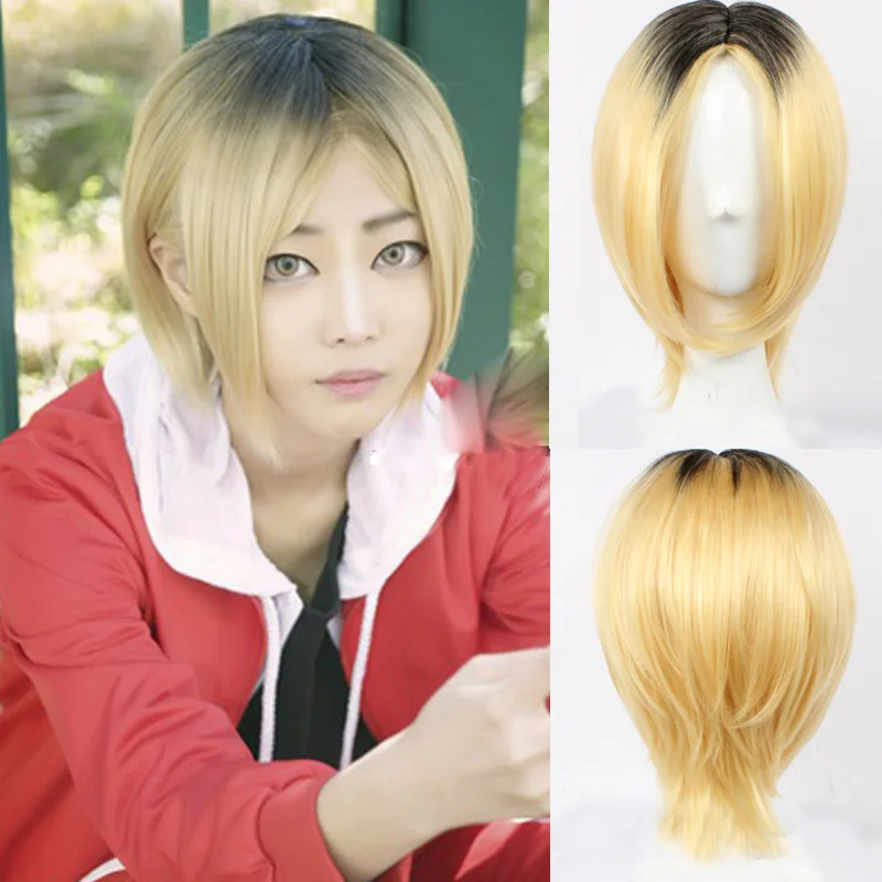 

Haikyuu!! Kenma Kozume Blonde Anime Wig Cosplay Wig Short Yellow Costume Wigs Halloween Costumes Synthetic Hair with Wig Cap