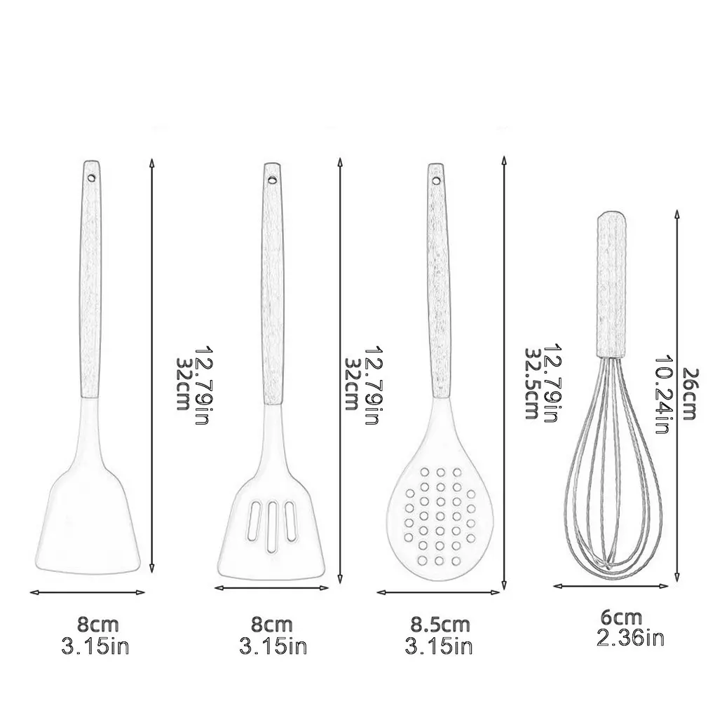 

Silicone Kitchenware With Storage Bucket 12-piece Set Beech Wood Handle Kitchenware For Non-stick Pans