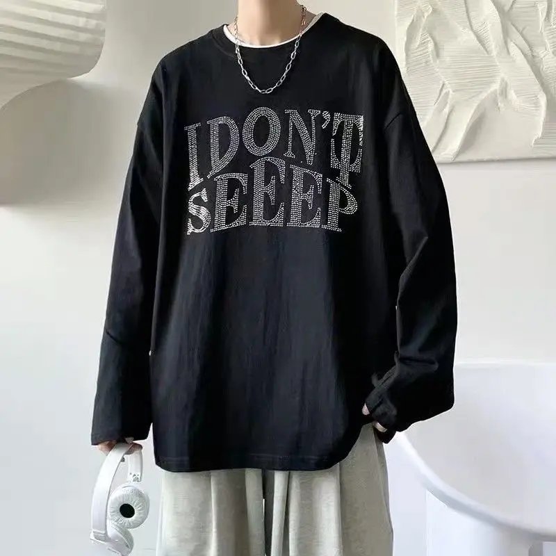 cotton hot drill long sleeve t shirt mens fashion brand hong kong style 2021 spring and autumn loose trend versatile free global shipping