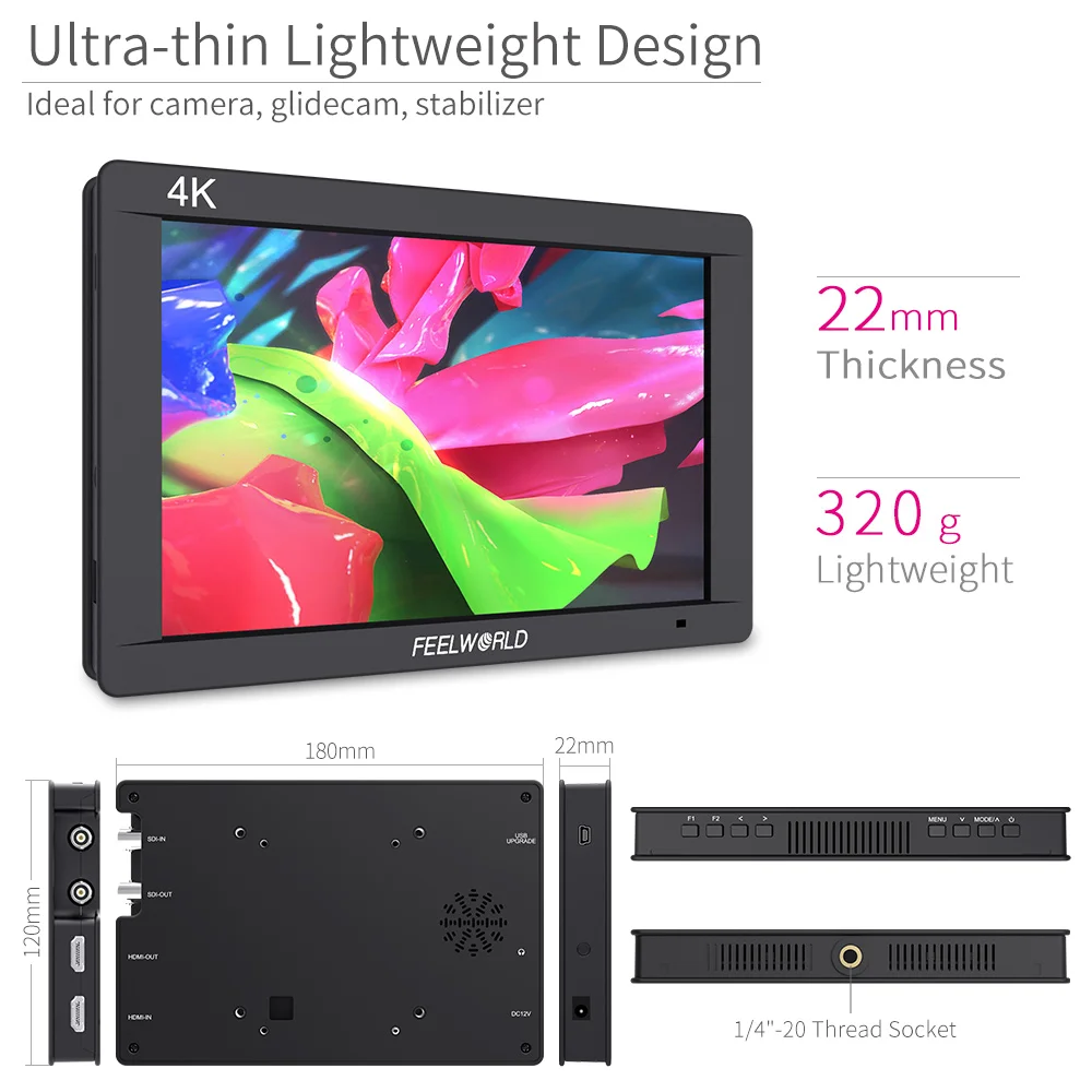 Монитор FEELWORLD FW703 3G SDI 4K HDMI 7 дюймов 1920x1200 Full HD для видеокамер Sony Nikon Canon - купить по