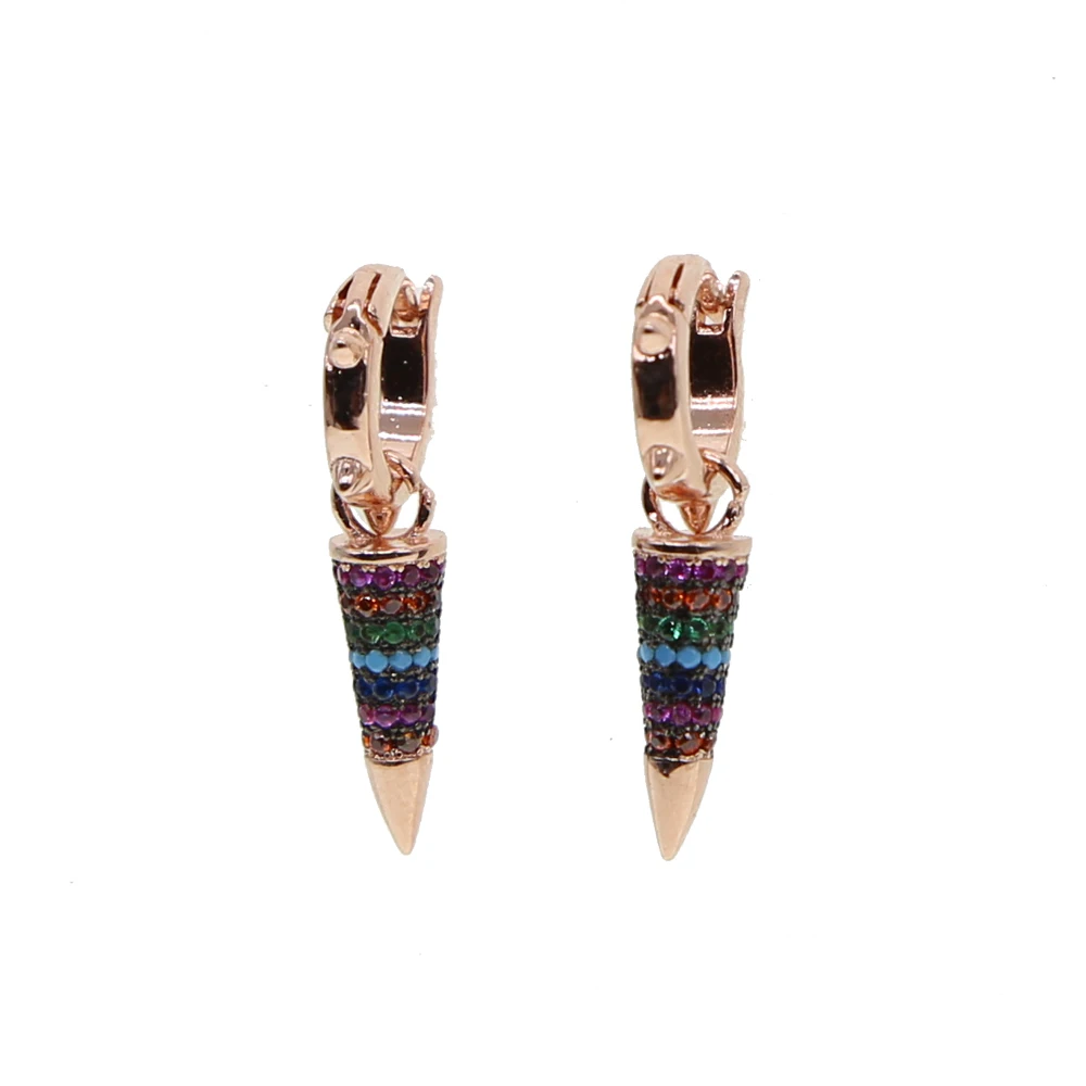 Женские серьги с фианитами разноцветные сережки в стиле панк микрозакрепкой