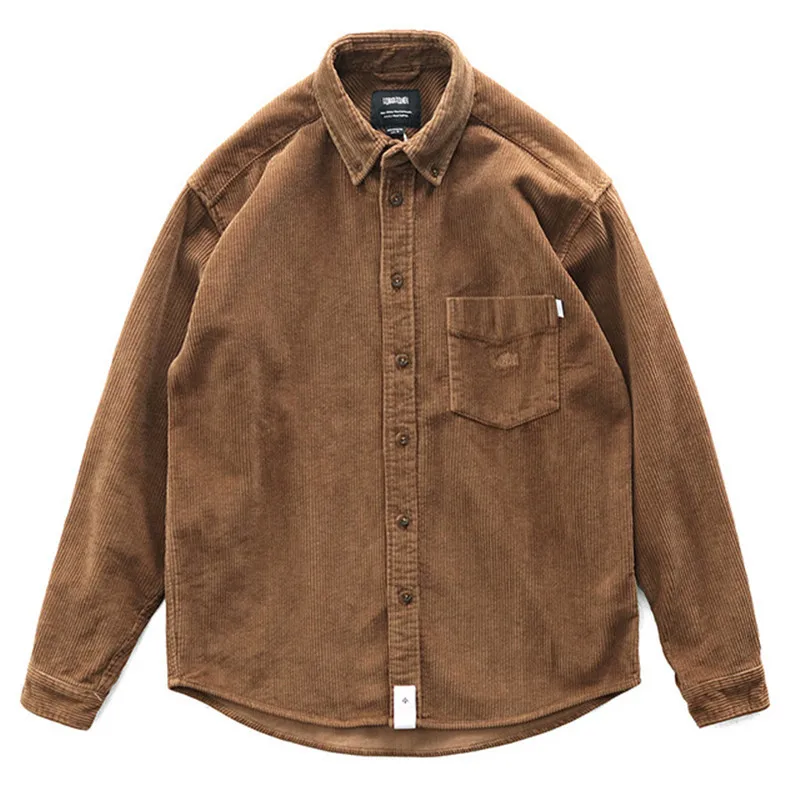 

Men's Vintage Corduroy Cargo Shirts Fashon Long Sleeve Velvet Shirt Japanese Style Retro Tops For Male