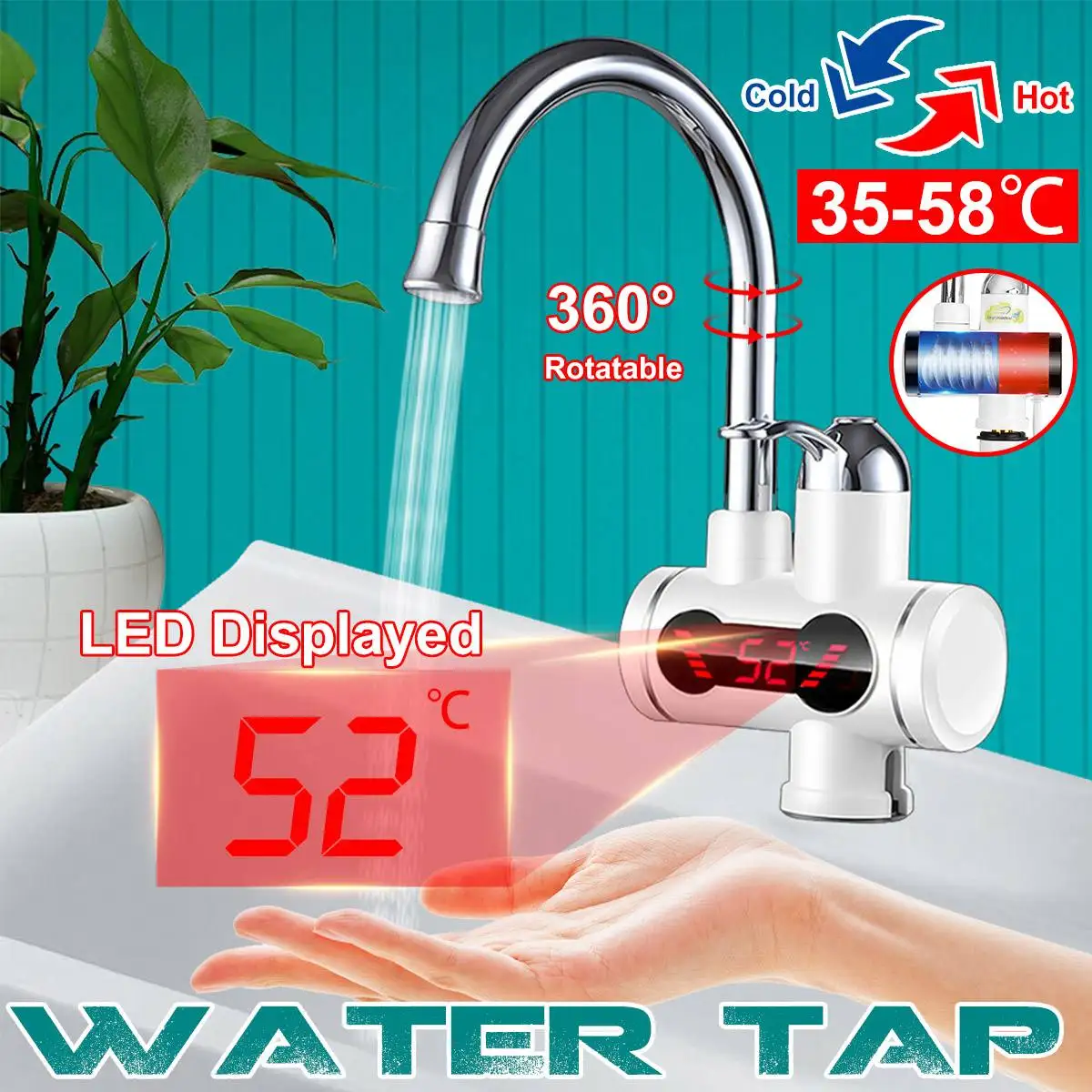 

LED Temperature Display Instant Hot Water Tap Tankless Electric Faucet Water Instant Hot Faucet Water Heater Water Heating 220V