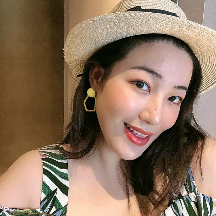 2019 корейские массивные круглые геометрические серьги желтые Висячие для женщин