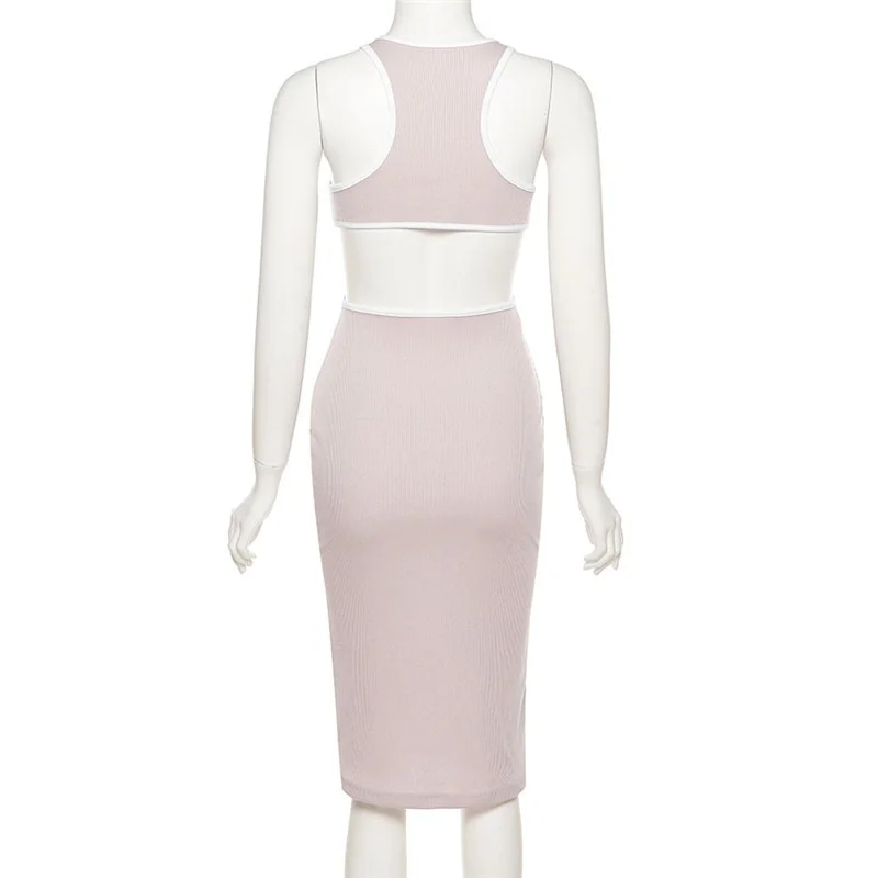 

Sexy Knitted Dresses For Women Chi Y2K Fashion Sleeveless Backless Hollow Out Elegant Dress Summer 2021 New Vestidos Robes Femme