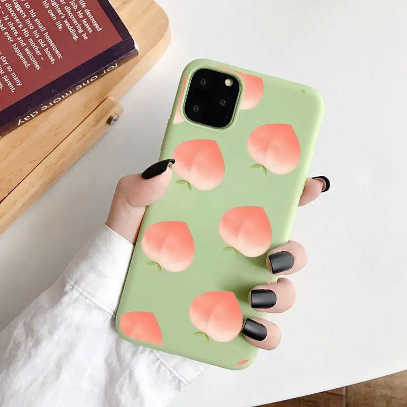 

Pink peach fruit Phone Case Candy Color for iPhone 6 7 8 11 12 s mini pro X XS XR MAX Plus