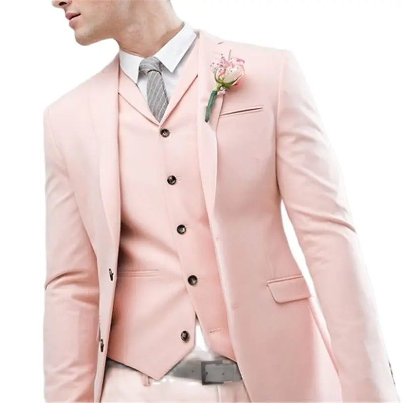 

2021 Pink Wedding Dress Tuxedos Dinner Suits Evening Dress costume homme terno masculino Mens Suits 3Pieces(Blazer+Pants+Vest)