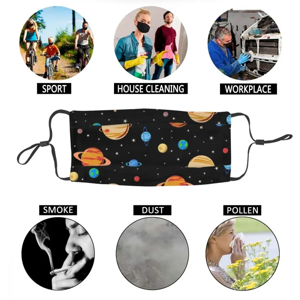

Cute Planets Pattern Non-Disposable Men Mouth Face Mask Space Galaxy Universe Dustproof Protection Cover Respirator Mouth Muffle