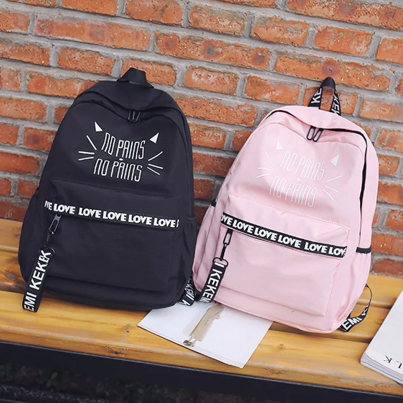 Женские рюкзаки с милым котом и буквенным принтом Холщовый Рюкзак школьные сумки