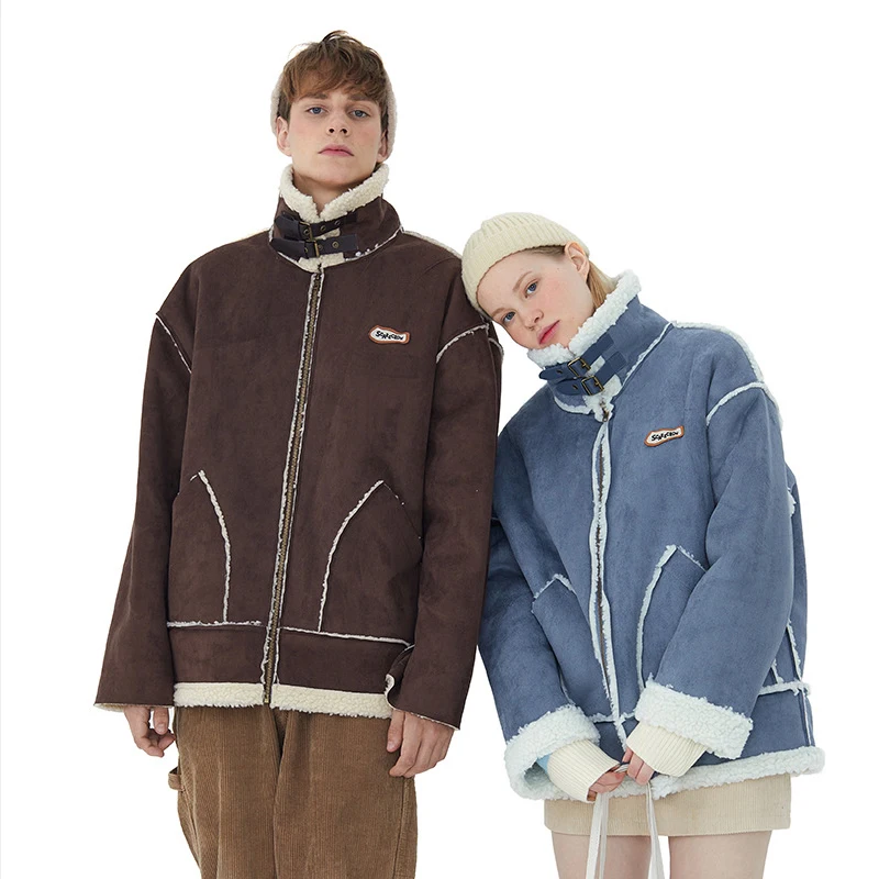 

Deerskin Velvet Composite Lamb Wool Padded Coat 2021 Autumn and Winter Warm Couples Long Sleeve Jacket for Men and Women