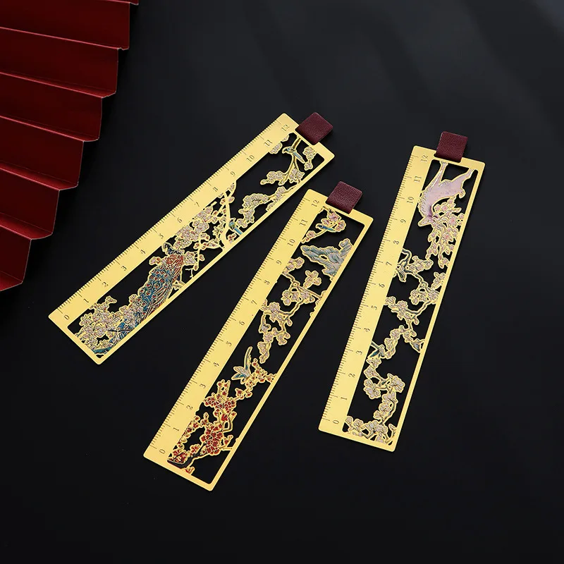 Винтажный китайский стиль золотая металлическая пустая Закладка линейка папка