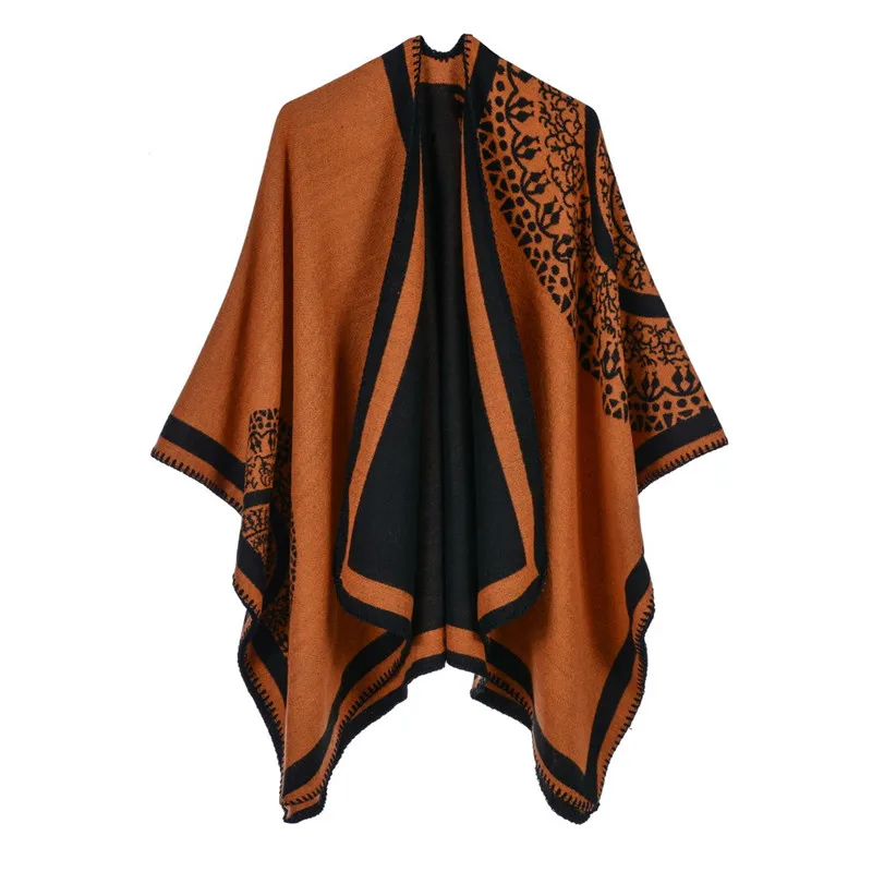 

Luxury Brand Ponchos coat 2021 Cashmere Scarves Women Winter Warm Shawls and Wraps Pashmina Thick Capes blanket Femme Scarf