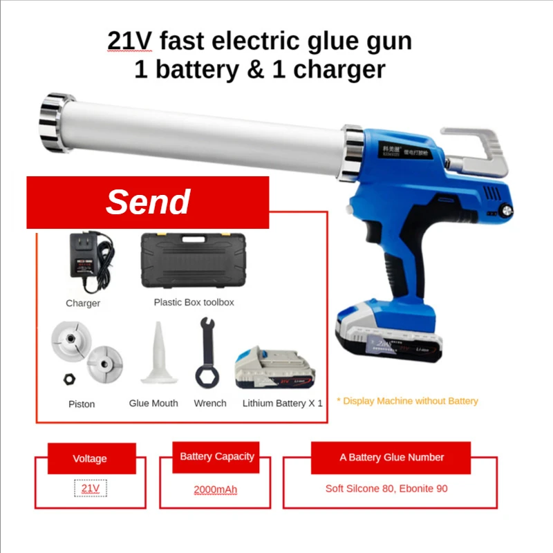 

1Battery 21V Electric Cordless Caulking Guns Portable Glass Hard Rubber Sealant Gun Handheld Rechargeable Lithium Glue Gun