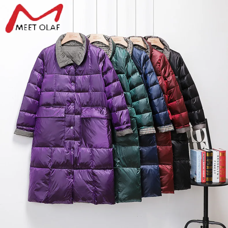 2021 Double Sided Women's Winter Down Jackets Stand Collar White Duck Coat Female Light Long Jacket Feminino Parkas | Женская одежда