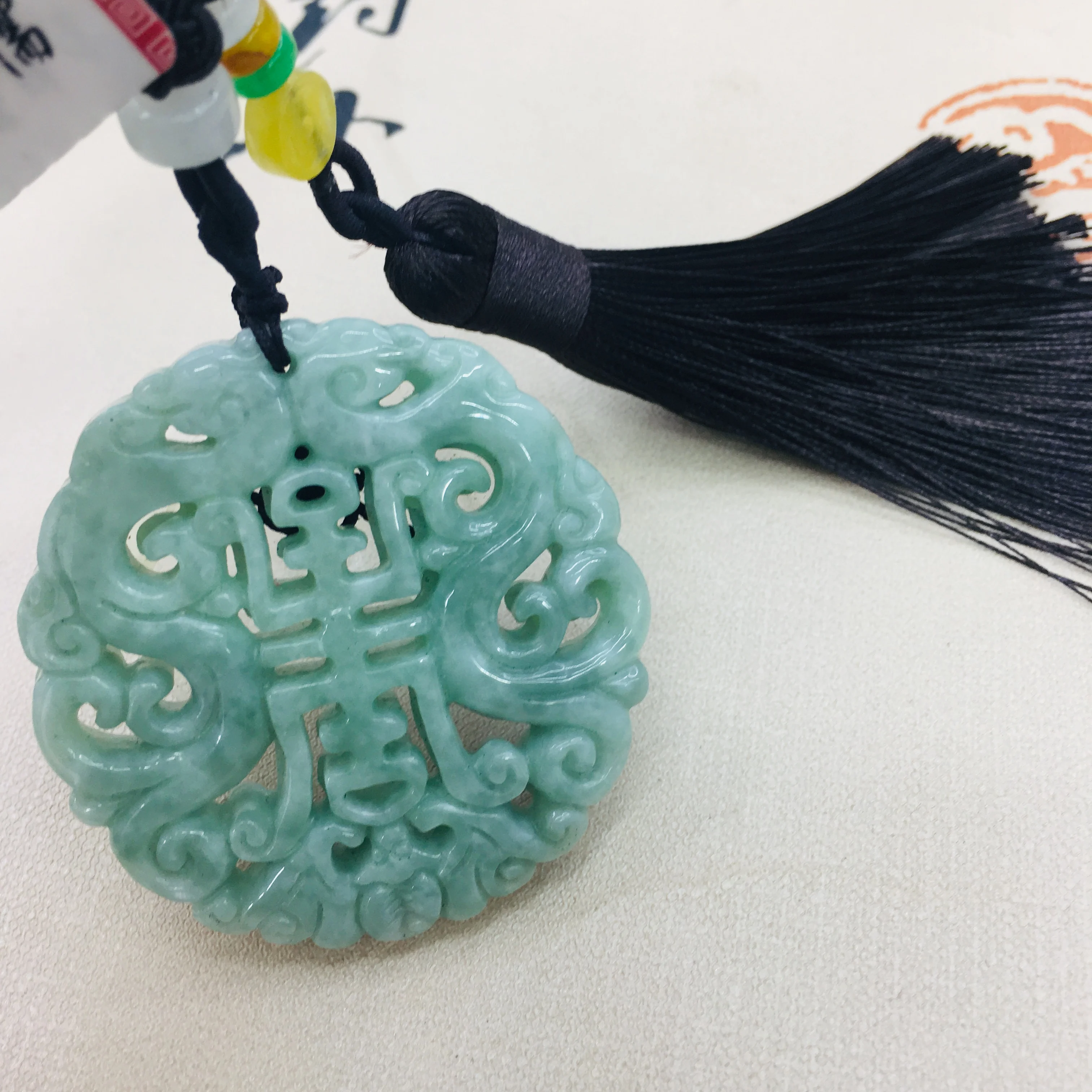 Натуральный бирманский Изумрудный нефрит резьба круглая фигурная подвеска с