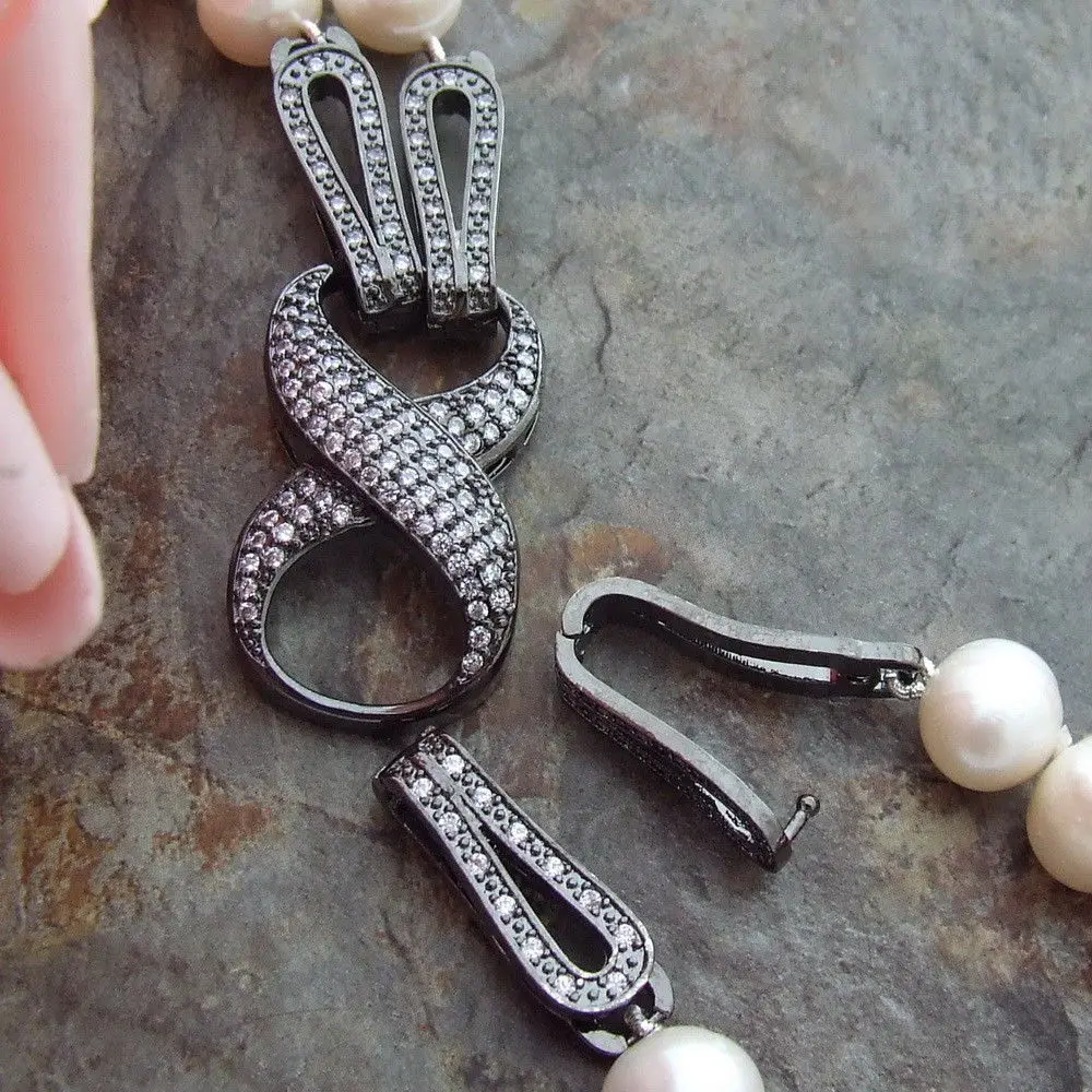 

18-19'' 2 Strands 8-9mm White Pearl Necklace CZ Clasp