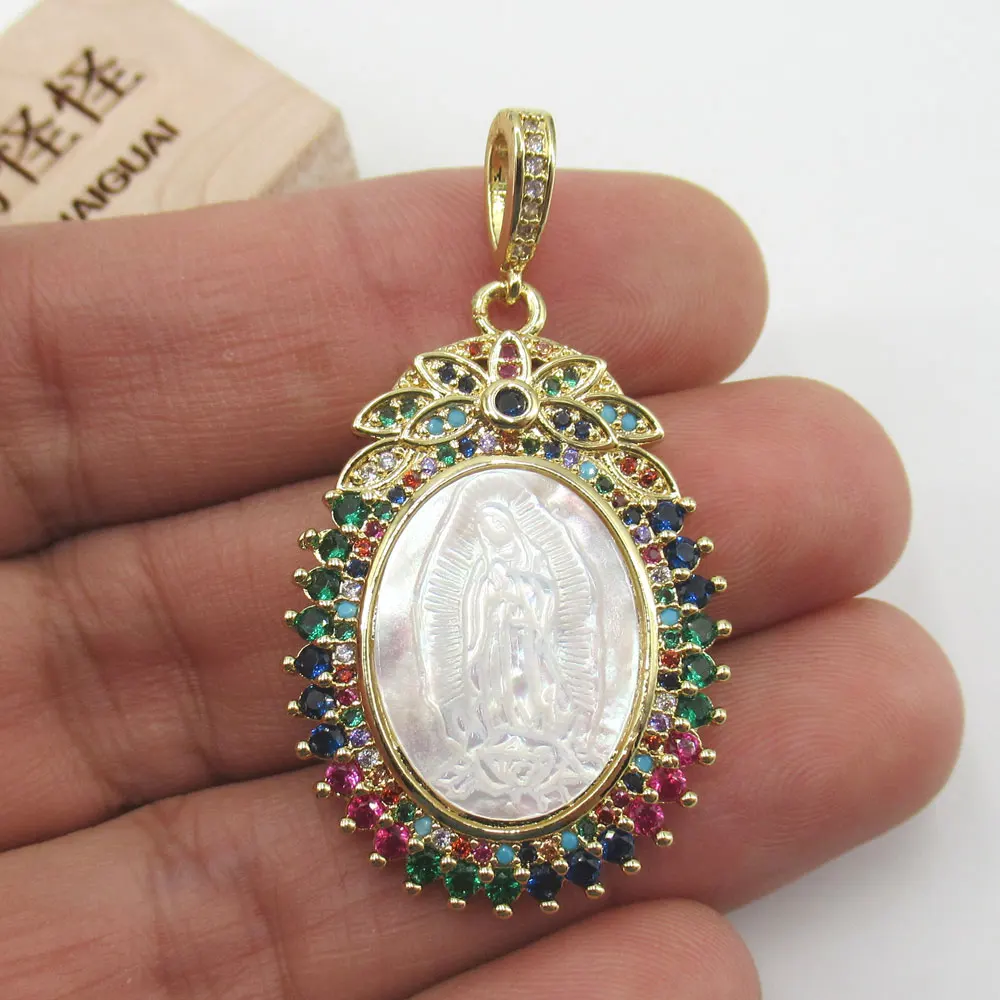APDGG 35x40 мм Дева Мария белая Швабра Камея оболочка позолоченный кубический циркон
