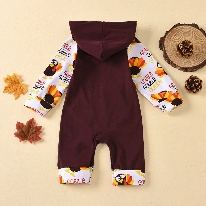 

Infant Baby Romper Boys Girls Thanksgiving Day Turkey Print Hooded Jumpsuit Toddler Kids Autumn Spring Long Sleeve Rompers*1