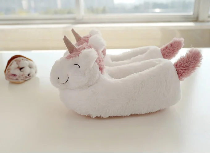 HALLUCI Unicornio/обувь на плоской подошве Женские зимние теплые домашние тапочки Милые