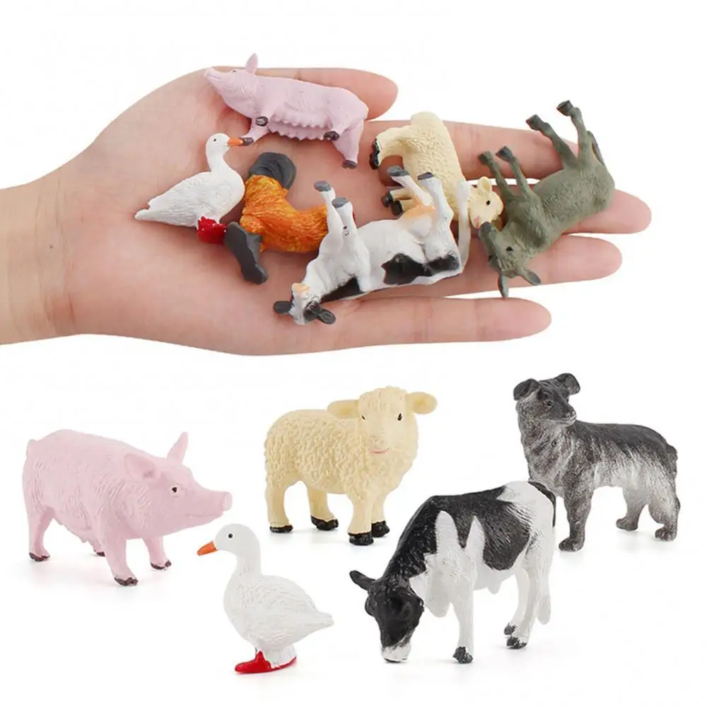 12 unids/set de dibujos animados de animales granja de aves de corral paisaje Mini ornamento jard&iacute;n decoraci&oacute;n de juguetes educativos para ni&ntilde;os regalos игрушка-0