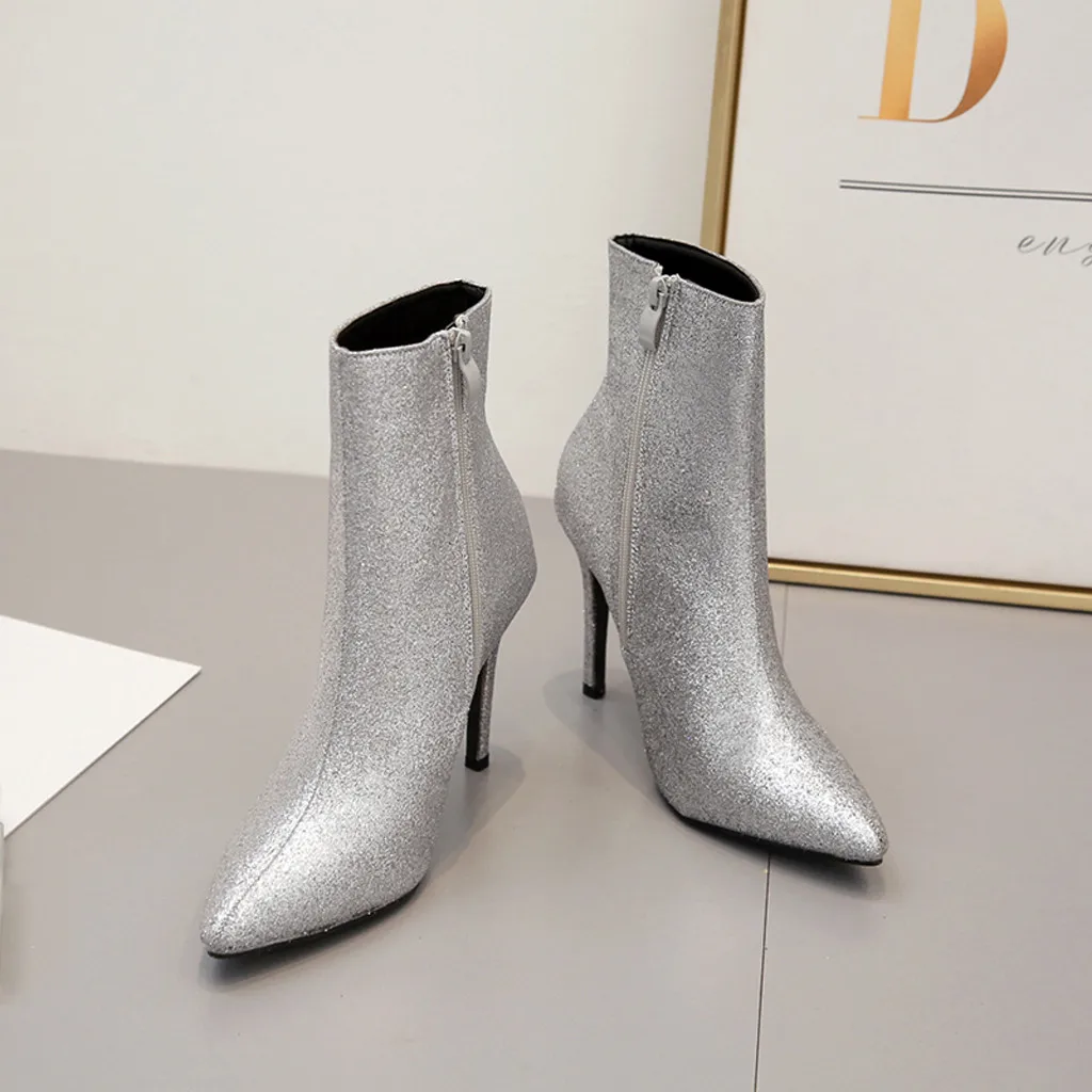 Женская обувь Осенние повседневные Серебристые ботинки для ночного клуба