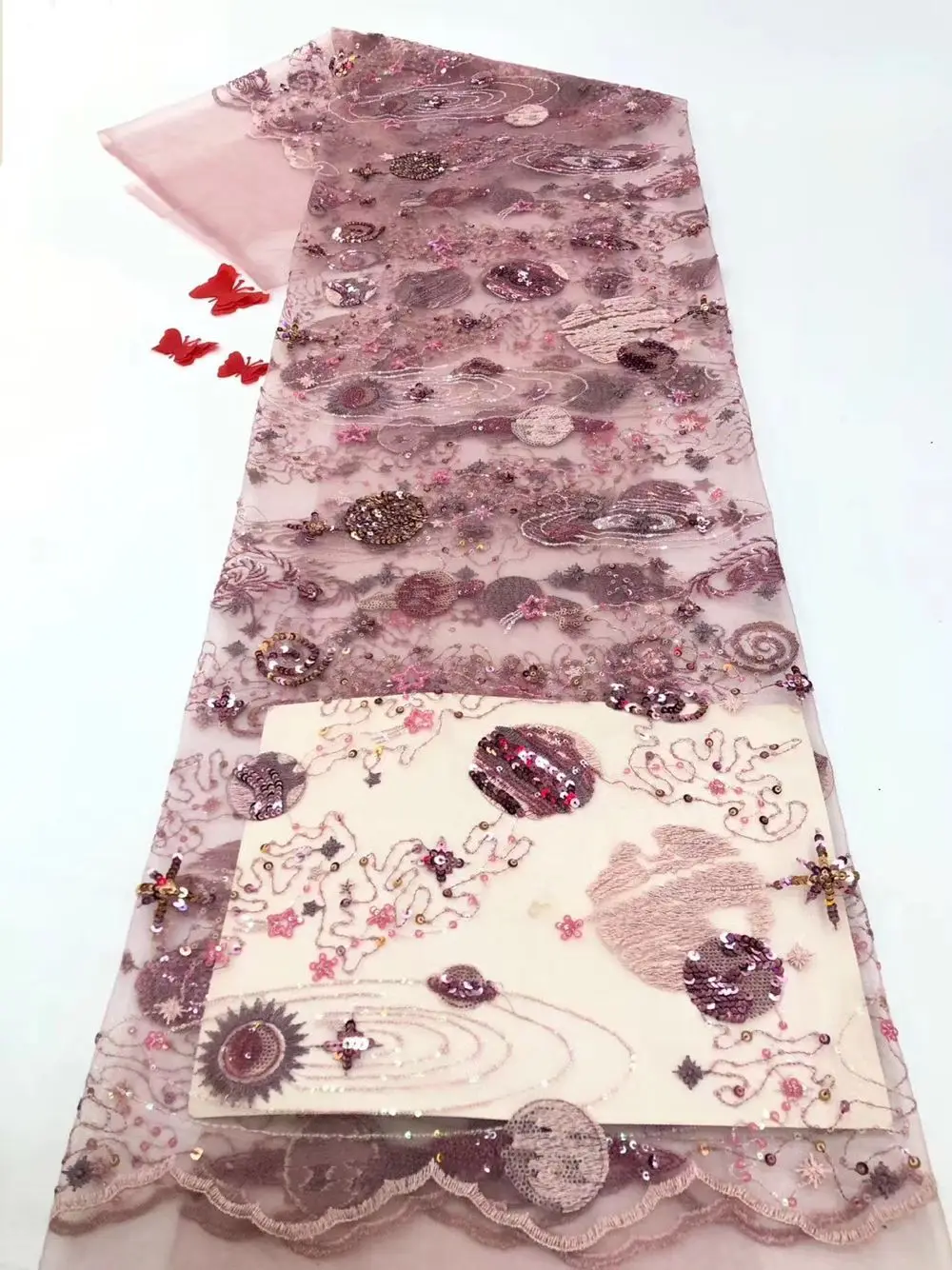 

Elegant Design Mesh Material French Net Lace Fabric With Sequins For Sewing Evening Dress PAN365 (5Yards/lot)