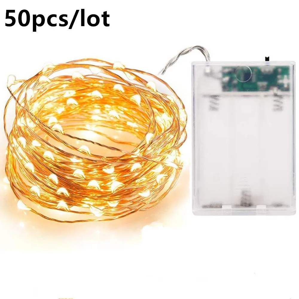 

50pcs/lot 2M/3M/5M/10M LED Copper Wire String Fairy Lights Christmas Wedding decoration Lights Battery Operate twinkle lights